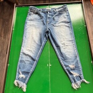 KanCan Distressed Blue Jeans with Shark Tooth Hem